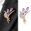 Women Branch Pin Ear of Wheat Brooch with Rhinestone Faux Purple Crystal Vintage Badge Lapel Pin Dainty Jewelry for Coats Sweaters Scarves
