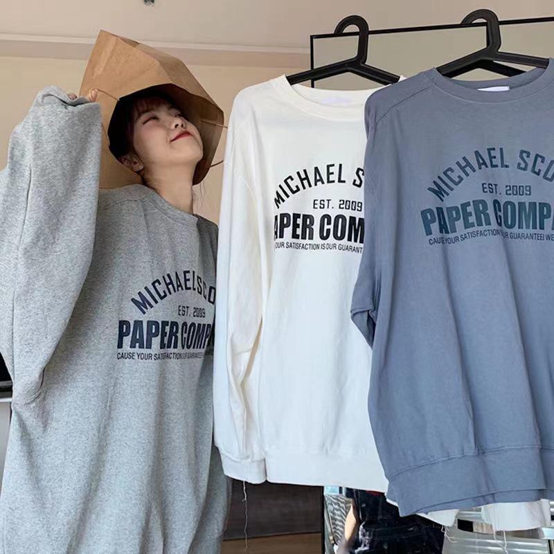 Women's Fleece Lined Loose Sweatshirt, Round Neck, 2025 Autumn/Winter Hong Kong Style, Japanese/Korean Casual Printed Top