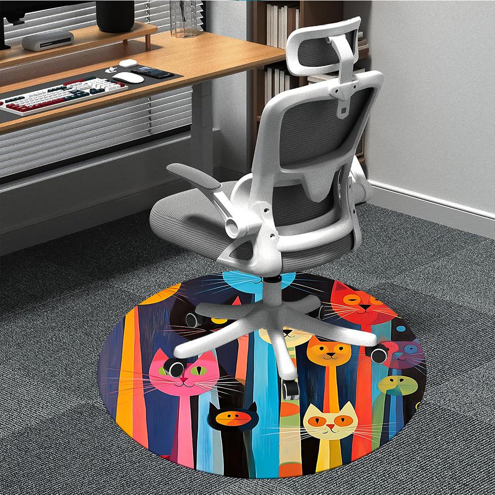 1pc Colorful Cats Office Round Area Rug, Indoor Mat Suitable For Office, Under Office Chairs Bedroom Living Room Home Decor, Room Deco