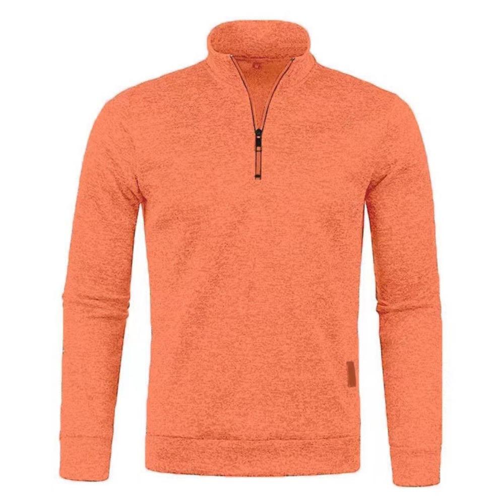 Men's Collar Zipper Long Sleeved Pullovers Solid Color Thin Velvet Style Tops for Autumn and Winter Casual All-match Sweaters