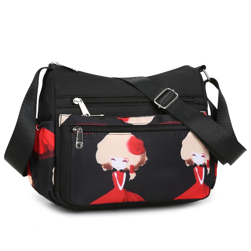 Women Elephant Print Crossbody Bag Multi Pocket Shoulder Bag Large Capacity Lightweight Travel Messenger Purse Zipper Handbag