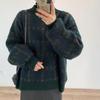 2025 Korean Style Women's Houndstooth Loose Pullover: Retro Knitted Round Neck Sweater for Autumn/Winter