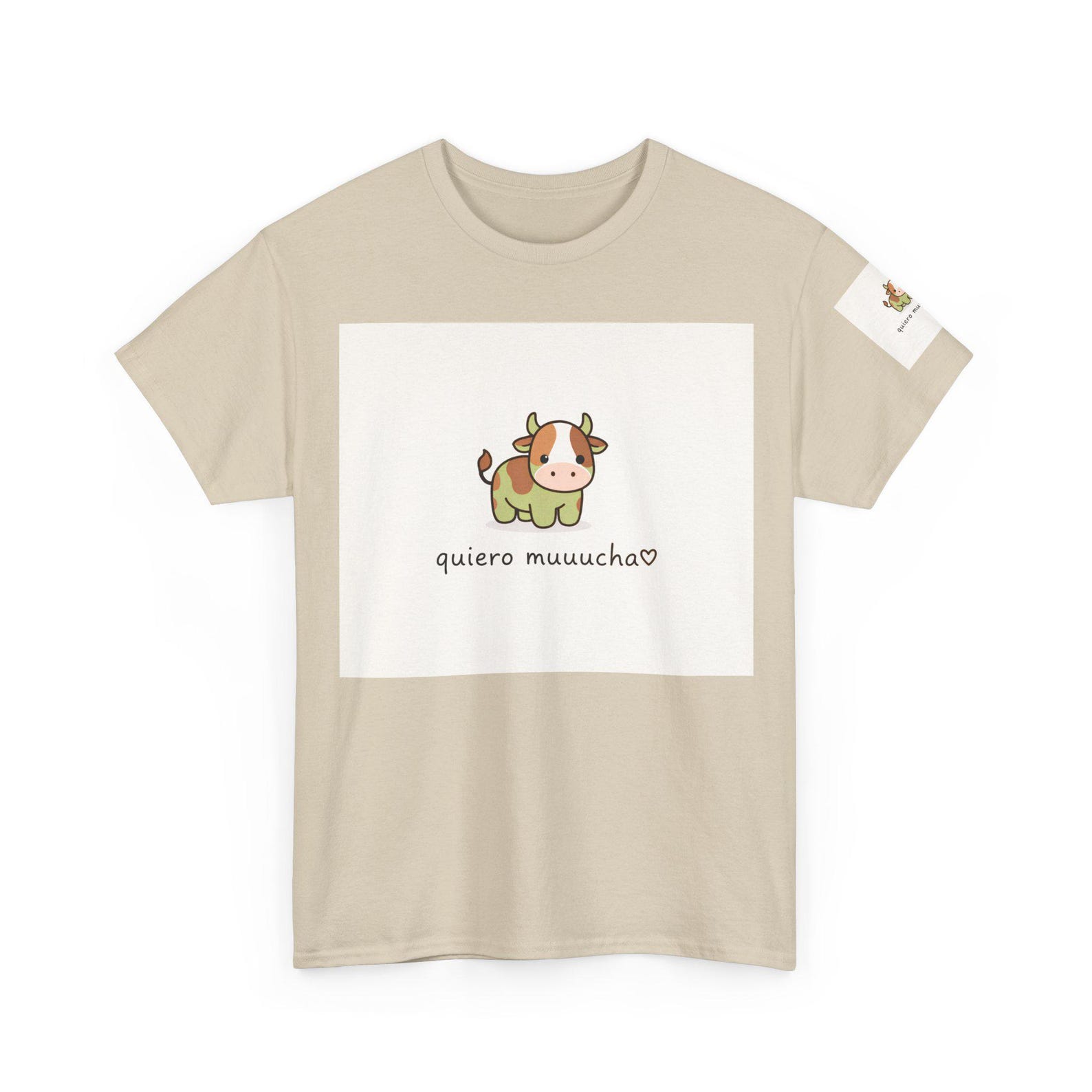 Cute Cow Illustration Tee | quiero muuucho Spanish phrase, kawaii farm design 3XL