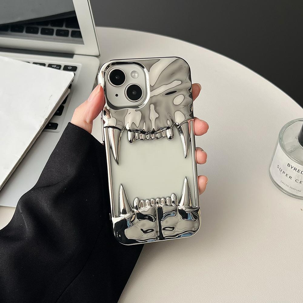 

3D Canine Tooth Hollow Dissipate Heat Phone Case For iPhone 16 15 14 13 12 11 Pro Max Shockproof Electroplated Soft Cover For iphone 15promax