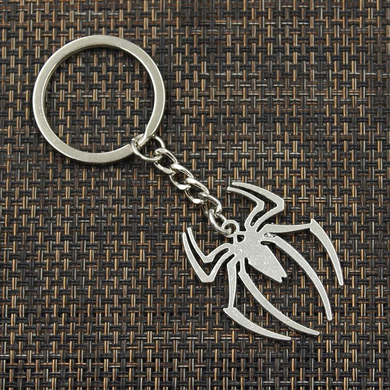 Moda 30mm Anahtarlık Metal Anahtarlık Anahtarlık Takı Antik Gümüş Renk Kaplama Örümcek Cadılar Bayramı 38x29mm Kolye