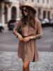 Autumn/Winter Solid Color Waist-Tie Button Roll-Up Sleeve Dress