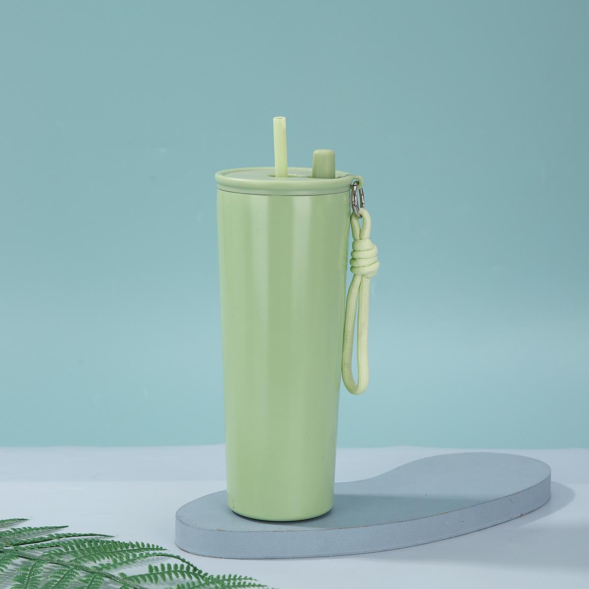 

304 Stainless Steel Thermos Mug Large Capacity Double-Layer Vacuum Straw Cup Outdoor Portable Sports Water Cup 710ml зелёный