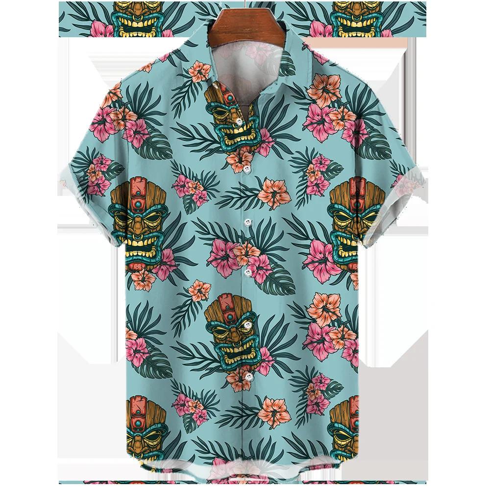 Men's Summer Short Sleeve Hawaiian Shirt Beach Holiday Print Shirt Top 100% Polyester Men's Street Style Short Sleeve Shirt