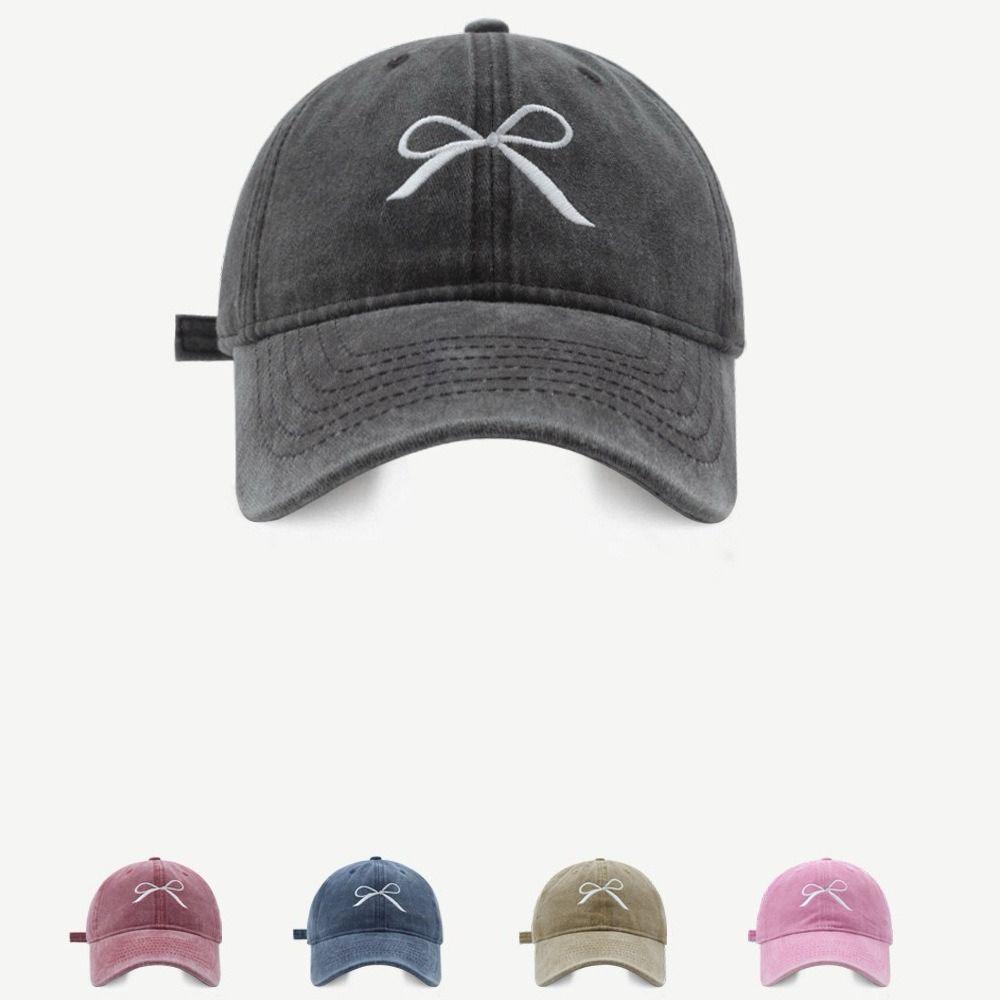 Embroidery Embroidery Bow Baseball Cap Cotton Sun Hat Simple Bowknot Baseball Hat  Outdoor