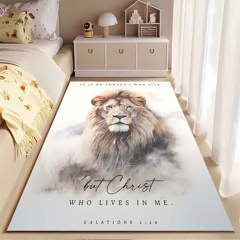 Lion Art with Bible Quote suitable as a non-slip mat for the living room or bedroom sofa
