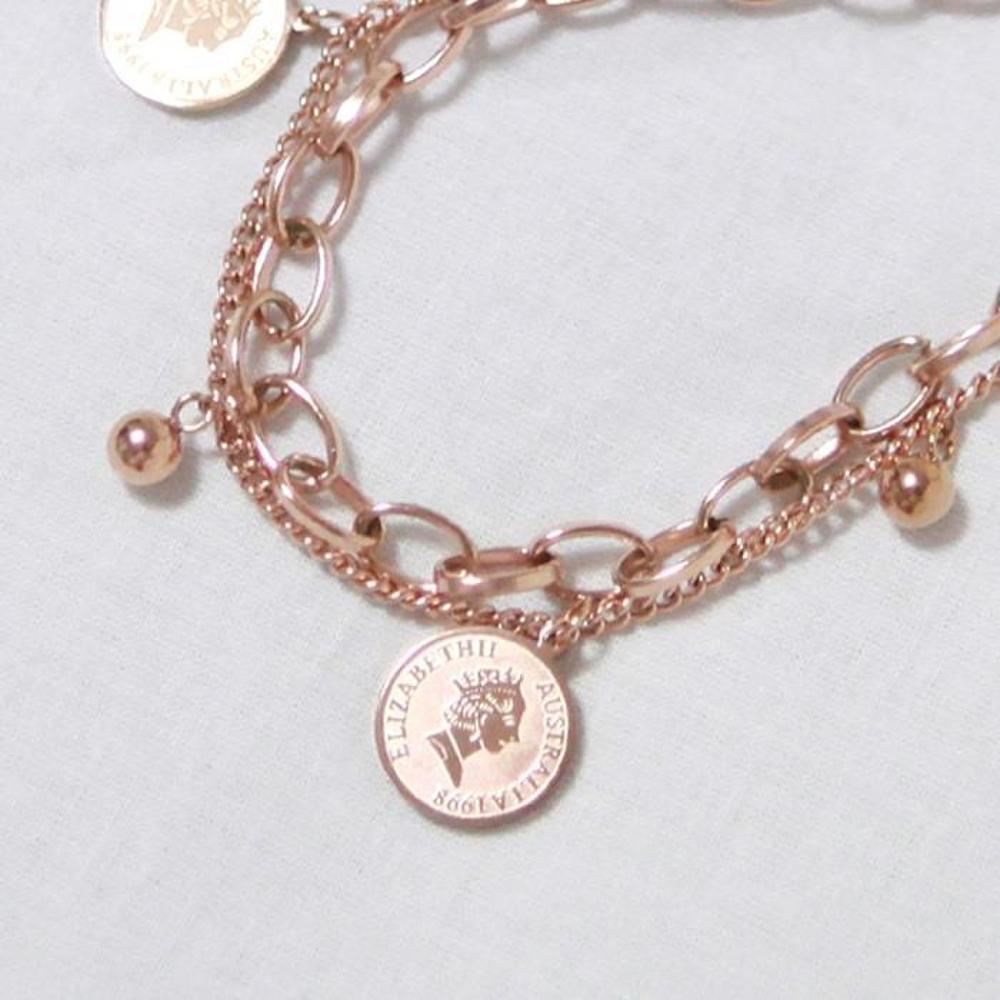 

Surgical Steel 14K Gold-Plated Rose Gold Coin & Ball Two-Line Bracelet (S7034318)