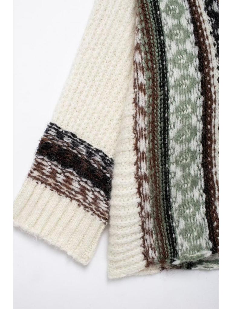 Autumn New Women's V-neck Jacquard Loose Coat - European & American Street Fashion