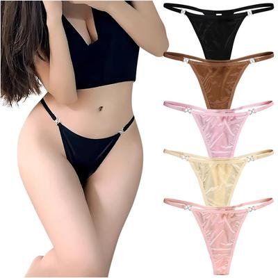 TUOTISI Sexy Glossy Satin Thongs with Side Women's Strings, Low-Rise G-Strings, Soft, Comfortable, Opaque, Elegant, 5-Pack (Size L)