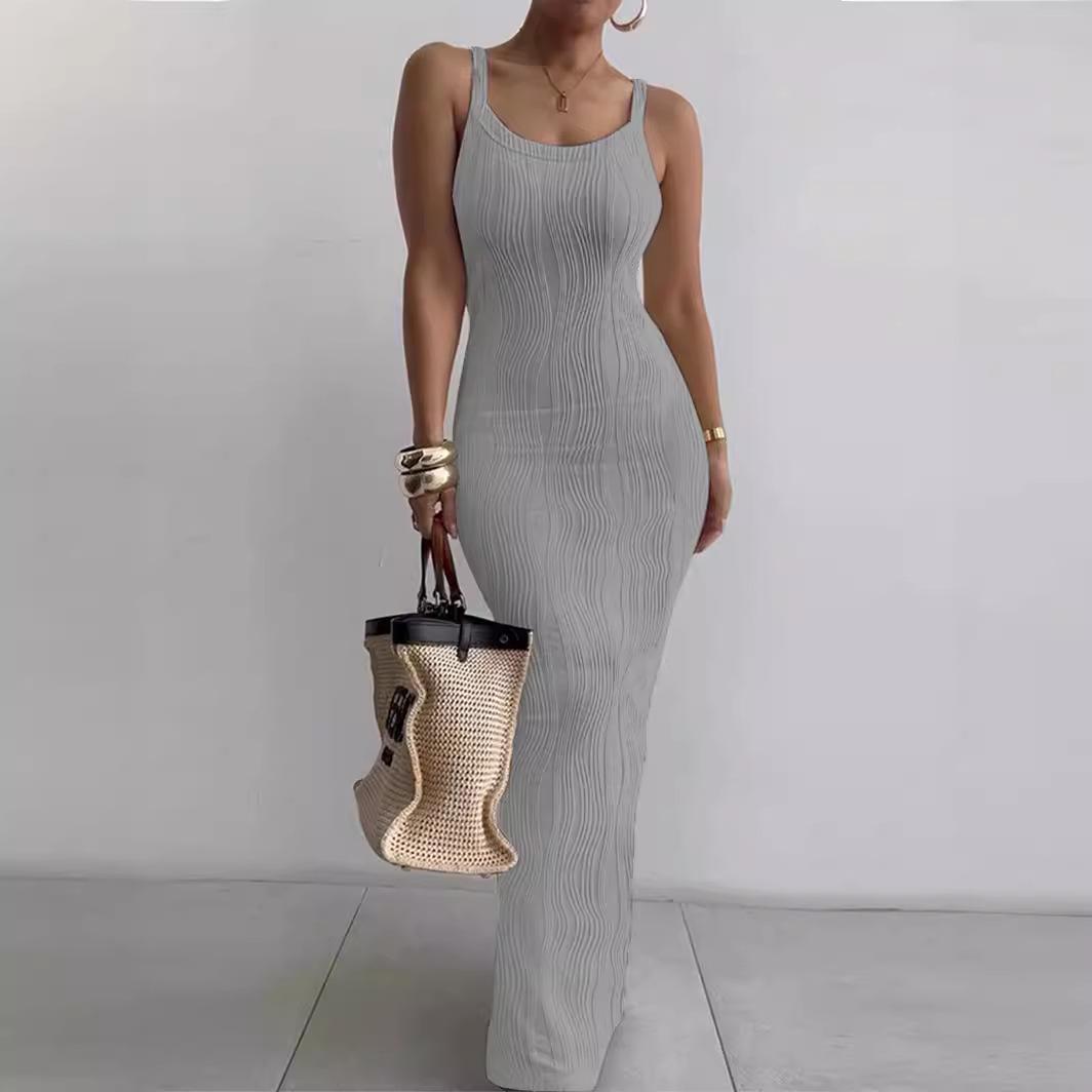 

2026 European & American Women s Sleeveless Fitted Long Dress XXL светло-серый