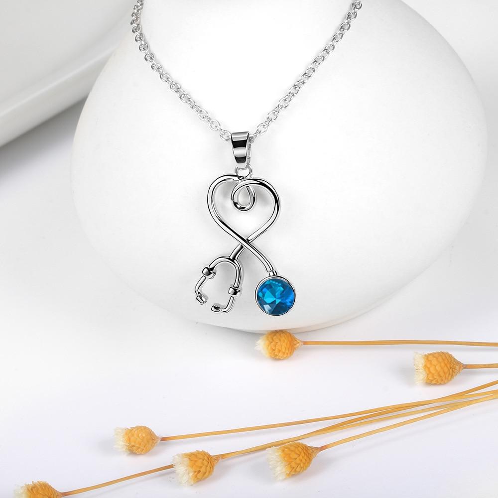 Creative Stethoscope Pendant Necklaces For Women Silver Color Zircon Crystal Aesthetic Choker Chain Jewerly Accessories Kbn041