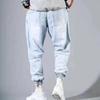 Men's Plus Size Trousers Korean Version of Workwear Jeans Trendy Light Hip-hop Style Loose Youth Harlan Lace-up Trousers