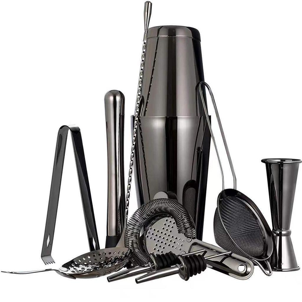 Rose Gold 11-Piece Stainless Steel Cocktail Shaker Set with Boston Shaker, Mixing Spoon, and Double-Ended Jigger