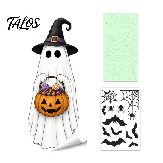 Talos Halloween Glow-in-the-Dark Window Cling, Spooky Ghost Skeleton Glass Sticker, Waterproof Static Decal for Holiday Party