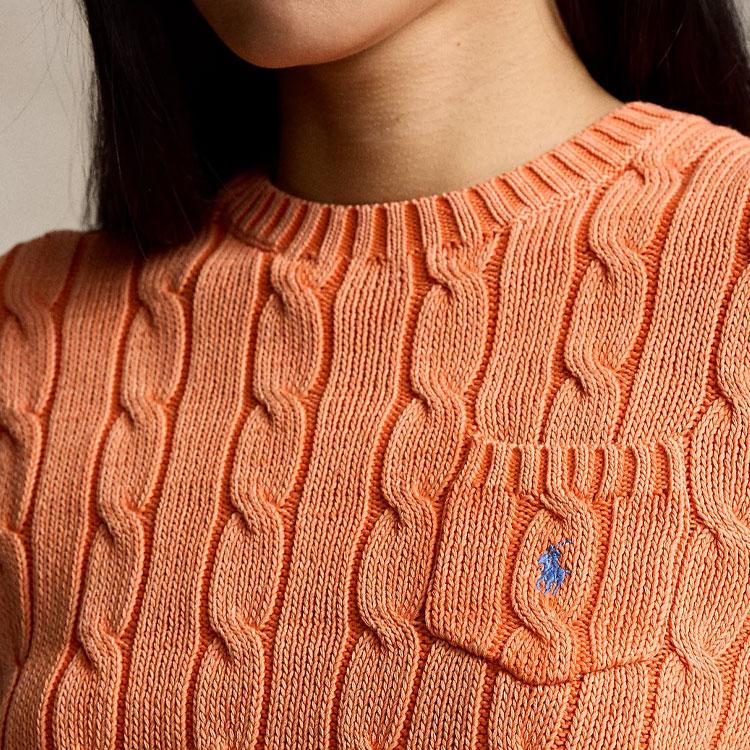 Polo Ralph Lauren Solid Color Crew Neck Logo Embroidered Cable Knit Short Sleeve Sweater Women Tops Orange 211910987-016