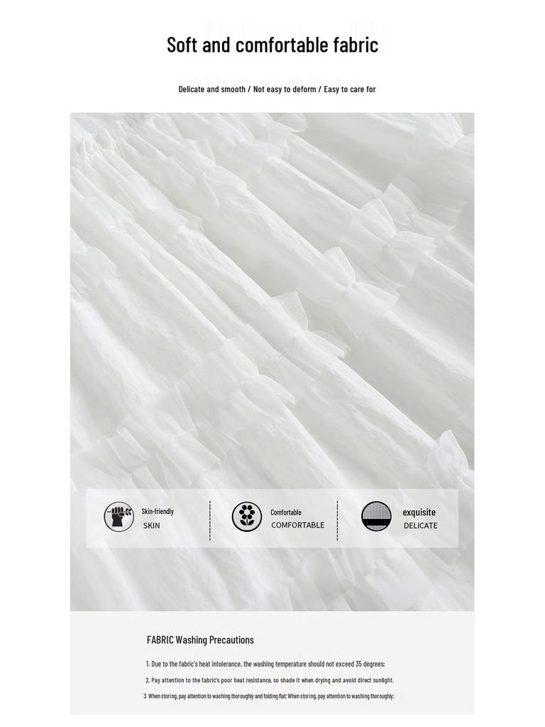 2026 Summer Women's Korean A-Line White Midi Skirt – High Waist, Lace Trim, Drape Design