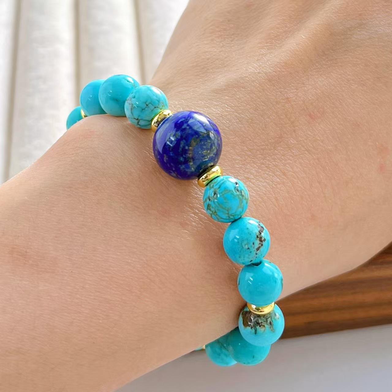 8Mm Retro Design Mengsong Natural Lapis Lazuli Bracelet Bracelet
