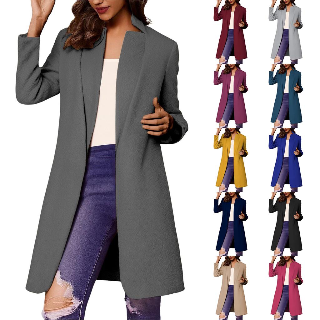 Fashionable Women's Coat Trend Plus Size Tweed Long Suit Jacket Stylish And Elegant Solid Color Coat