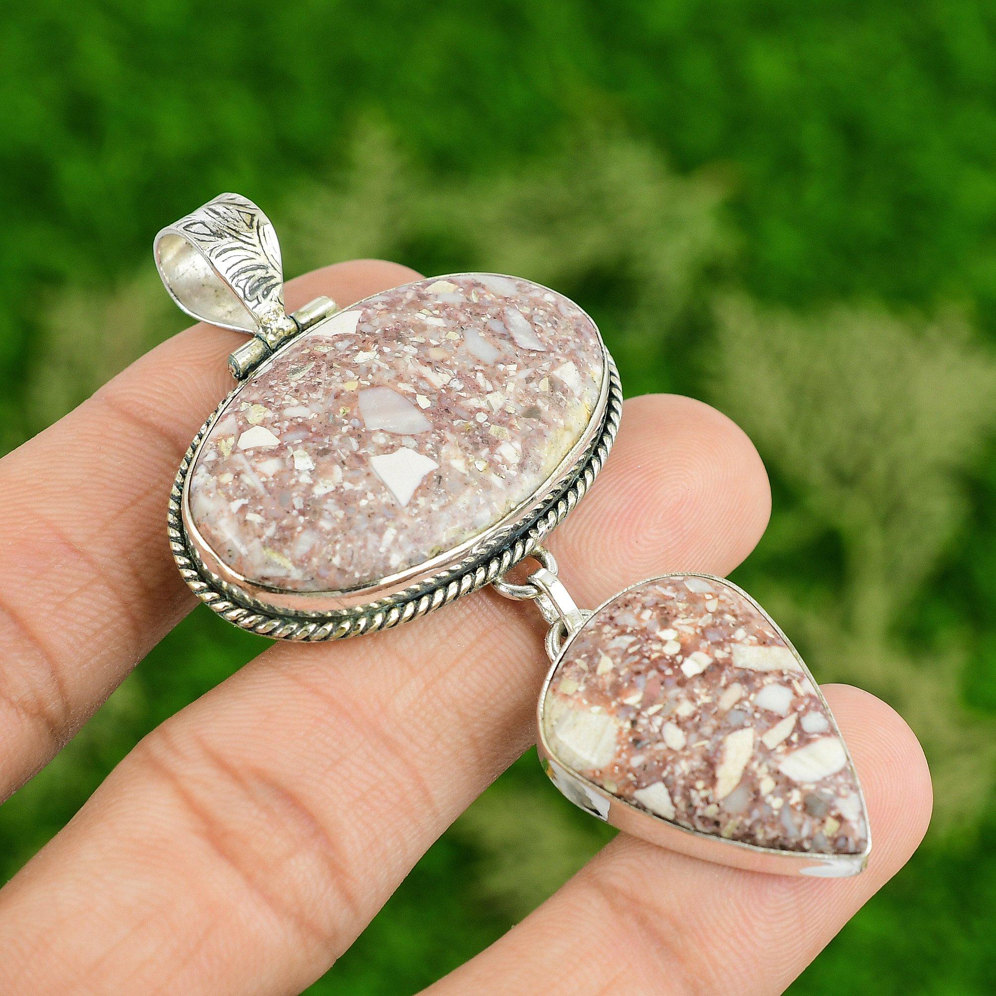 

925 Sterling Silver Red Brecciated Mookaite Stone Bezel Sister Pendant Jewelry