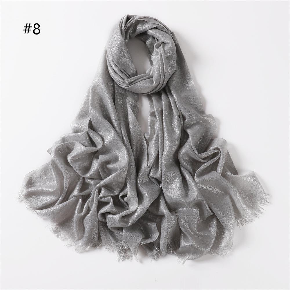 Elegant Two-End Tassel Scarf: Solid Color with Gold and Silver Threads