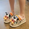 Popular cute dog repair platform slippers women wear seaside beach shoes spring 2025 new canvas stepping on shit half