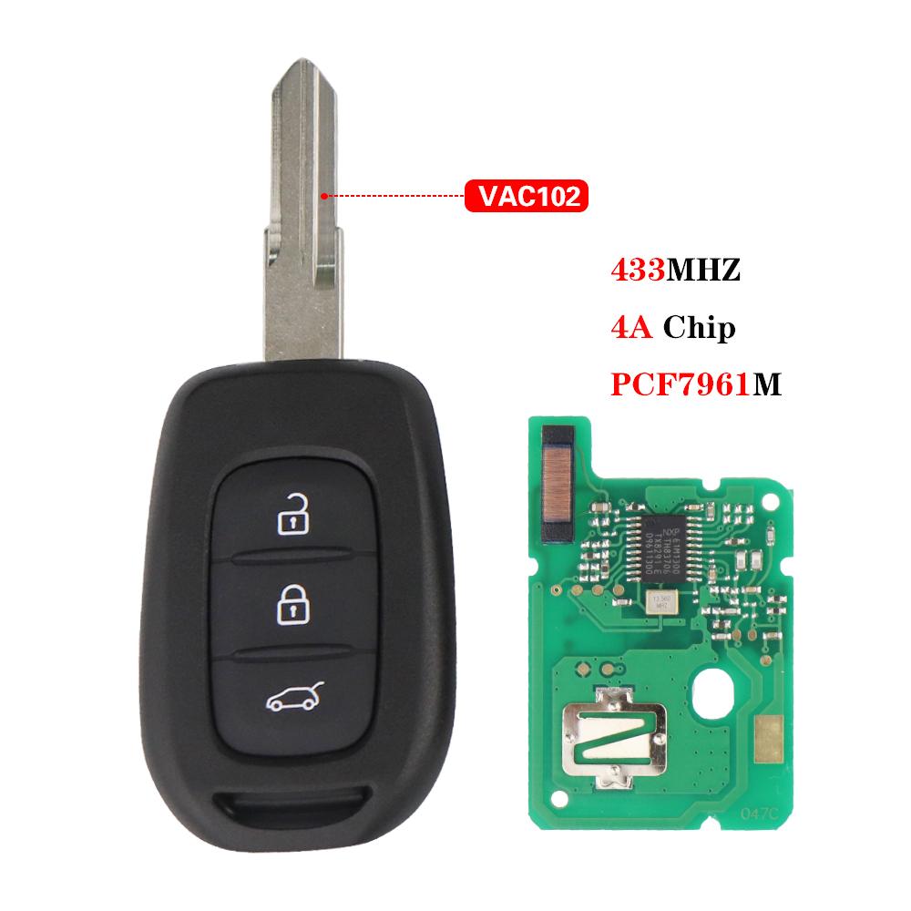Remote Car Key For Renault Clio 4 Duster Sandero Symbol Kwid Dacia Logan Lodgy Dokker Trafic Master 433MHz 4A Chip No Logo Blade
