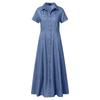 Women's Loose Long Dress Shirt Collar Pocket Large Swing Skirt Casual Denim Dress