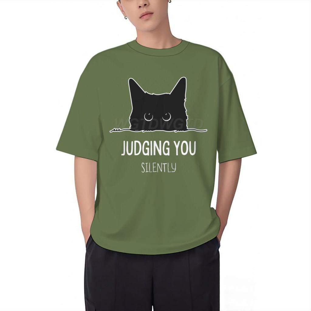 Judging You Silently Print T Shirt Men Women Sarcastic Humor Streetwear Short Sleeve Harajuku Cat Tee Male 100 Cotton Fun Shirt
