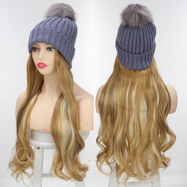 Wig Female Long Hair with Hat Wig One Female Summer Natural Full Head Style Fashion Net Red Trend Long Curly Hair