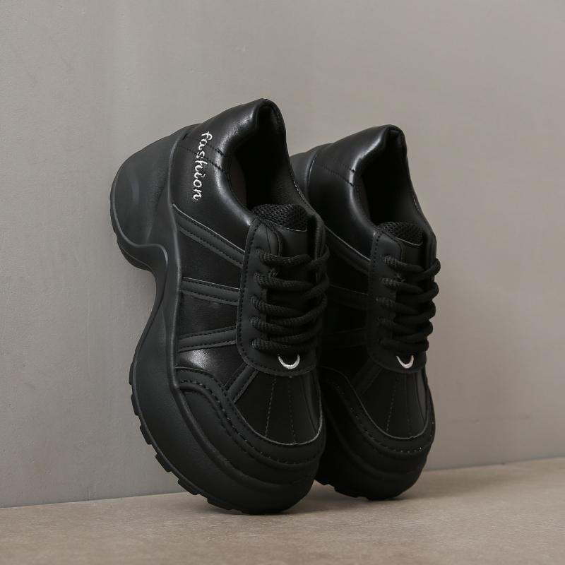 Fashion 8CM High Platform Wedge Sneakers Women New Autumn Chunky Leather Shoes Breathable Walking Sneakers Vulcanize Sport Shoes