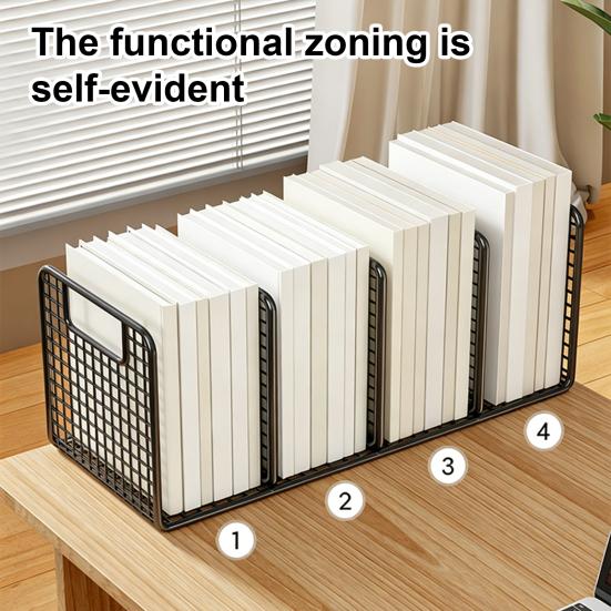 Iron Bookshelf with 4-Grid Organizer Thick Iron Anti-Rust Durable Book Storage Rack for Office Documents