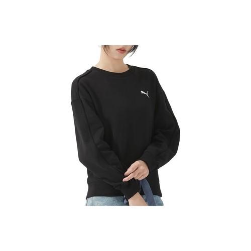 PUMA Women's Solid Color Casual Crewneck Long Sleeve Sweatshirt in Black