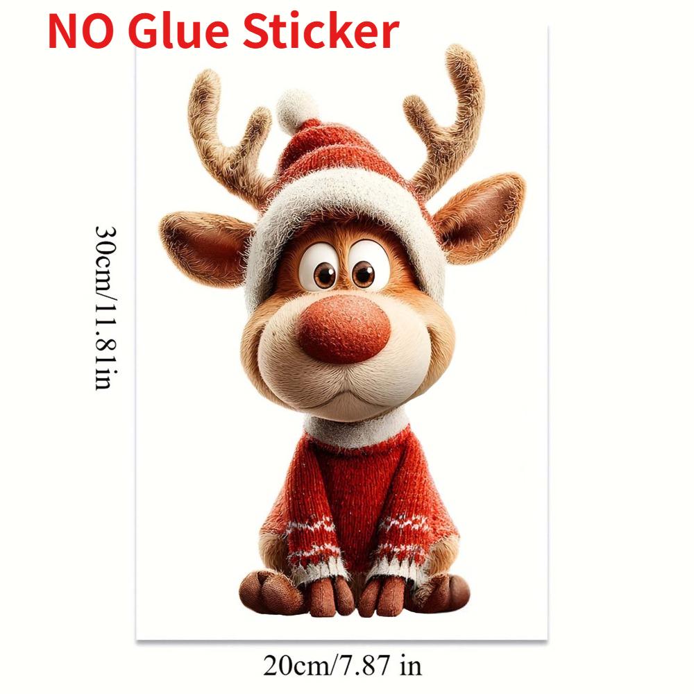 

1pc Christmas Smiling Reindeer Window Static Cling Stickers for Home Store Displays Doors Glass No Glue Waterproof Vinyl Decals