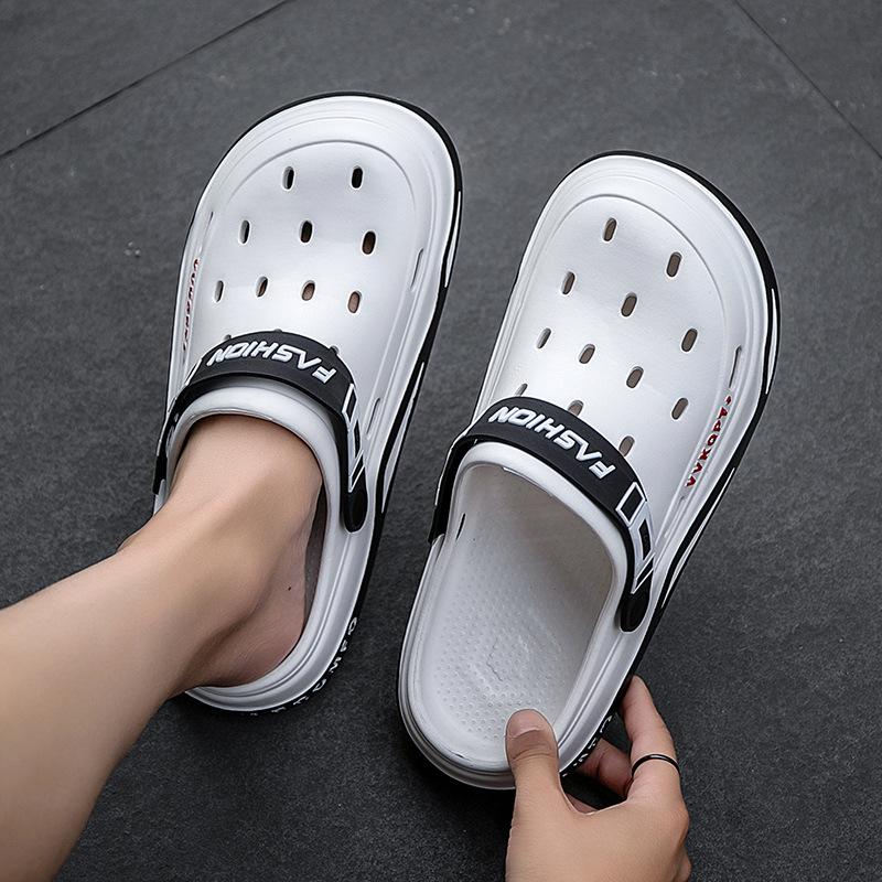 New hole shoes men's summer outer wear male student bag head cool slippers anti-skid beach shoes