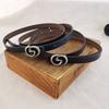 Women Cowhide Modern Belt Slim Leather Waist Belt Snap Closure Daily Outfits