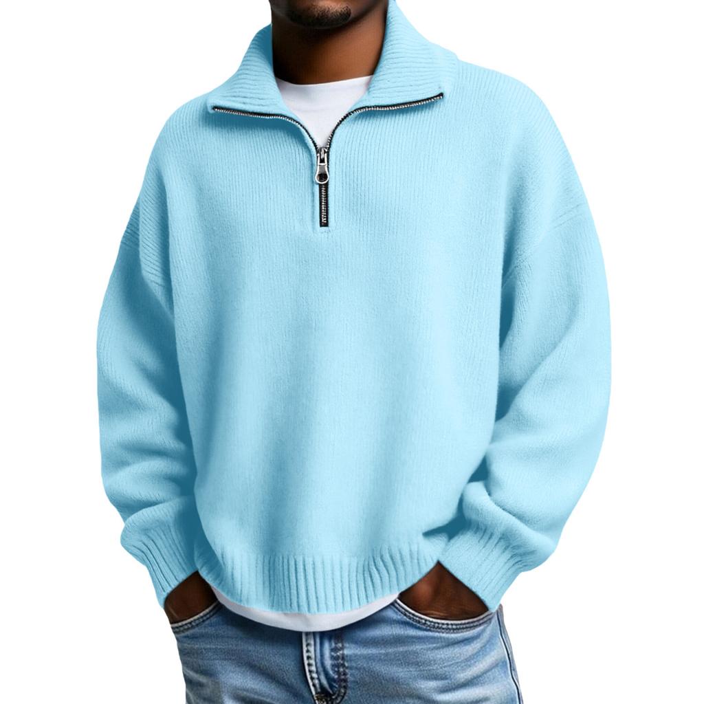 Men's Big Size Knitting Zipper Keep Warm Base Layer Shirt Sweater