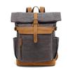 Men's Crazy Horse Leather Travel Backpack and Shoulder Bag with Waxed Canvas Laptop Compartment