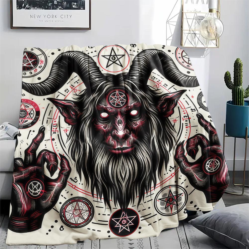 1PC Satan Symbol Print Flannel Blanket, High quality All Seasons, Home Decor, Warmth and Comfort, Perfect for Christmas Gifts