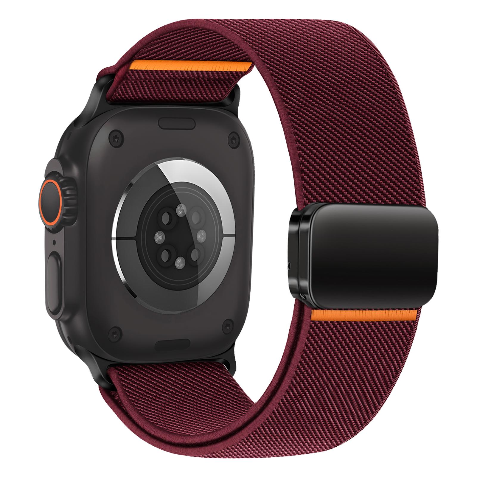 

Magnetic Straps For Apple Watch Ultra 2 Band 49mm 45mm 46mm 44mm 42mm Nylon Sport Correa Bracelet IWatch Series 10 9 8 7 6 5 SE 42 44 45 49 S10-46mm вина червоного кольору