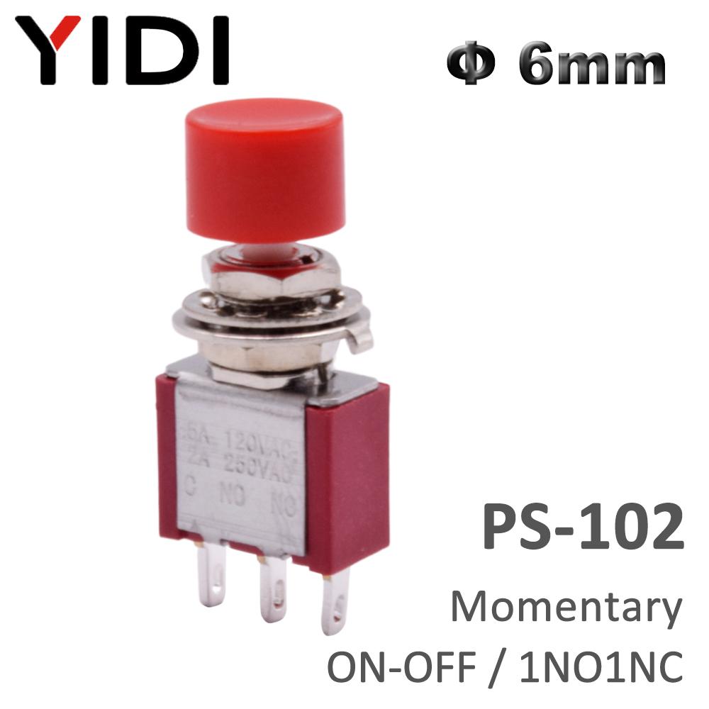 

5pcs 10pcs PS-102 202 Mini 6mm 3pin 6pin SPDT DPDT Momentary Push Button Switch 2A 250VAC 5A 120VAC Toggle Switch with Red Cap 5PCS