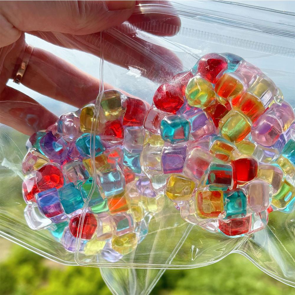 Rainbow Ice Cube Bead Squishy Toys Super Soft Stress Relief Slow Rising Sensory Fidget Toy Funny Decompression Squeeze Toys Gift