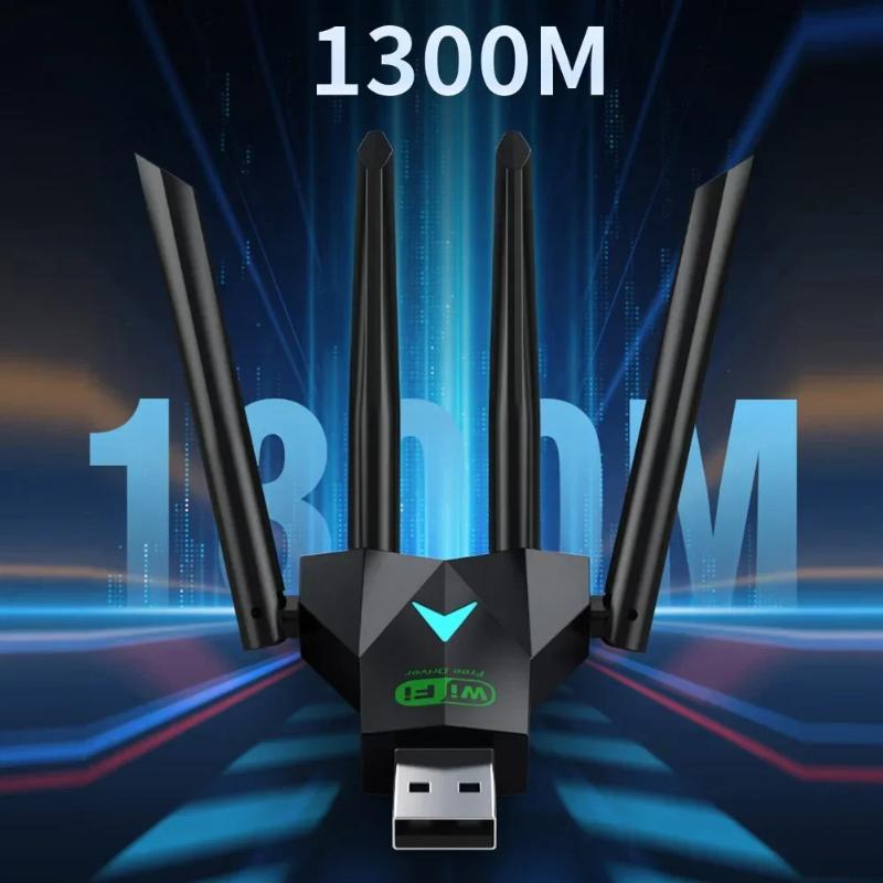 1300Mbps Dual Band Usb Wifi Adapter 4 High Gain Antennas Dual Band Driver Free Plug And Play For Desktop Laptop Gaming