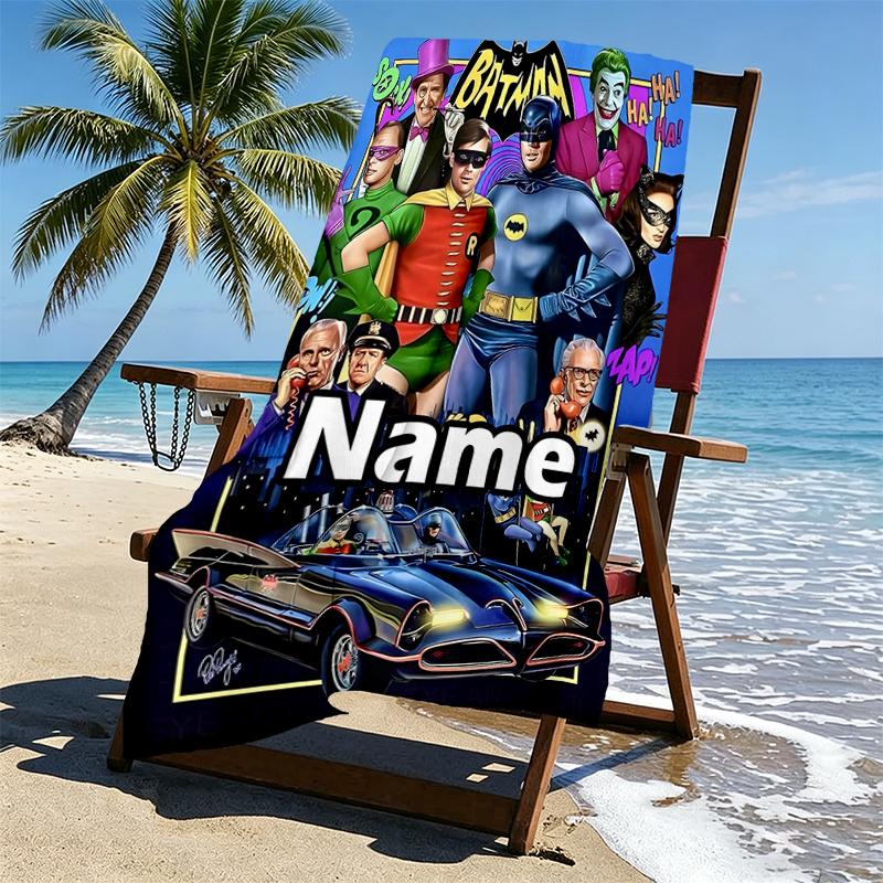 Custom Name Personalized Batman Print Beach Towel, for Trip Camping Beach Party Home Decor, Birthday Gift for Family & Friends