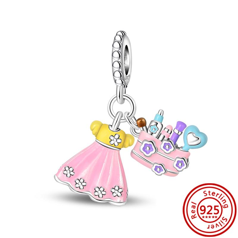 New 925 Copper Pink Candy Lollipop Donuts Dessert Birthday Cake Sweet Life DIY Beads Fit Original Pandora Charm Bracelet Zircon