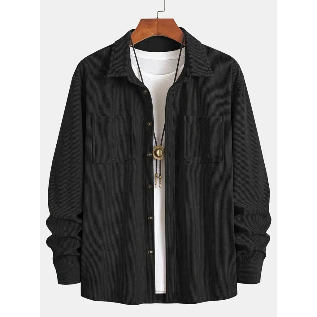 Men's Corduroy Shirt Jacket Spring Autumn Vintage Outerwear for Gentlemen