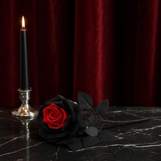 Flor de Rosa Artificial, Rosa Gótica Negra Roja de Seda Artificial con Tallo Largo para Arreglo Floral de Halloween, Centro de Mesa para Bodas en Casa